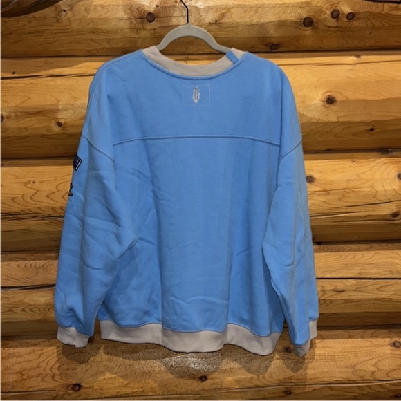 Free People NWT All Star Patch Pullover Size Large in Bright Blueberry Combo - Picture 10 of 12